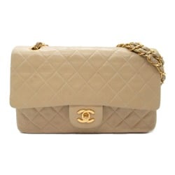 CHANEL Matelasse Double Flap Chain Shoulder Bag Lambskin (Sheepskin) Women's Beige