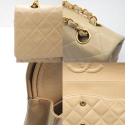 CHANEL Matelasse Double Flap Chain Shoulder Bag Lambskin (Sheepskin) Women's Beige