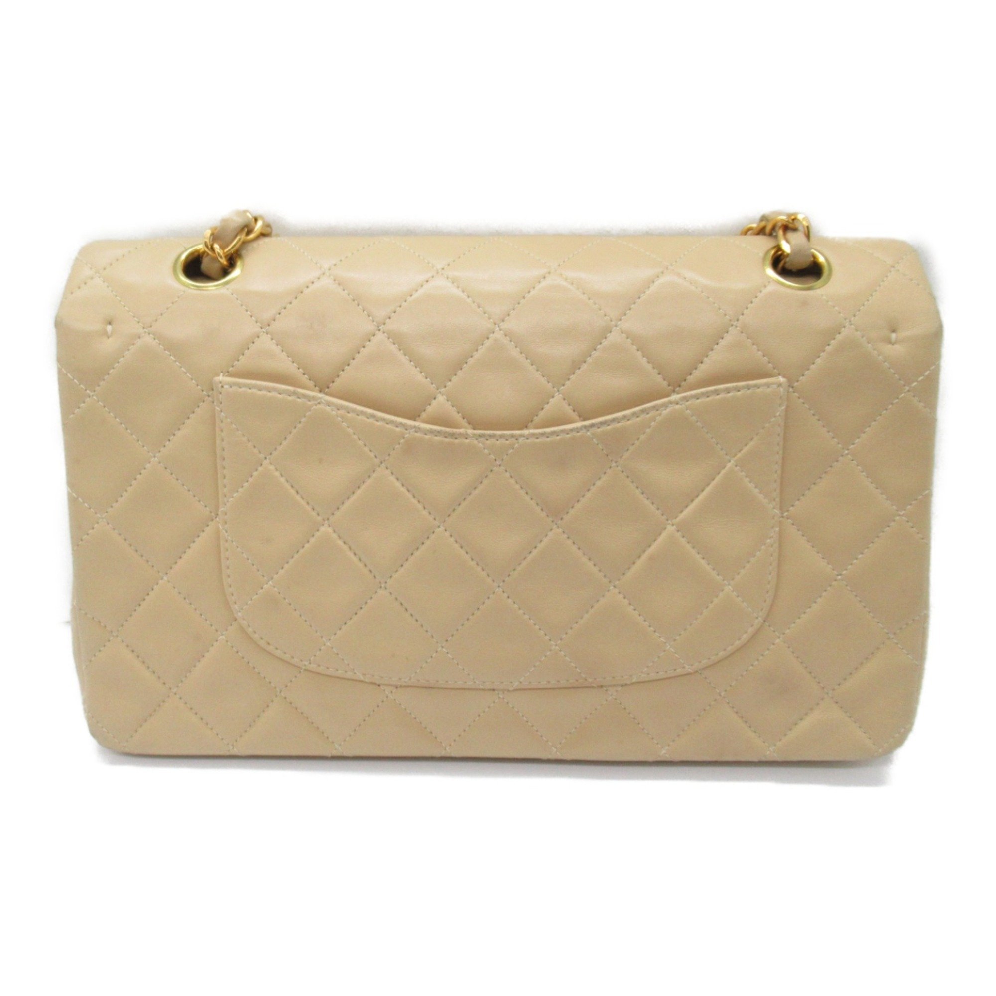 CHANEL Matelasse Double Flap Chain Shoulder Bag Lambskin (Sheepskin) Women's Beige