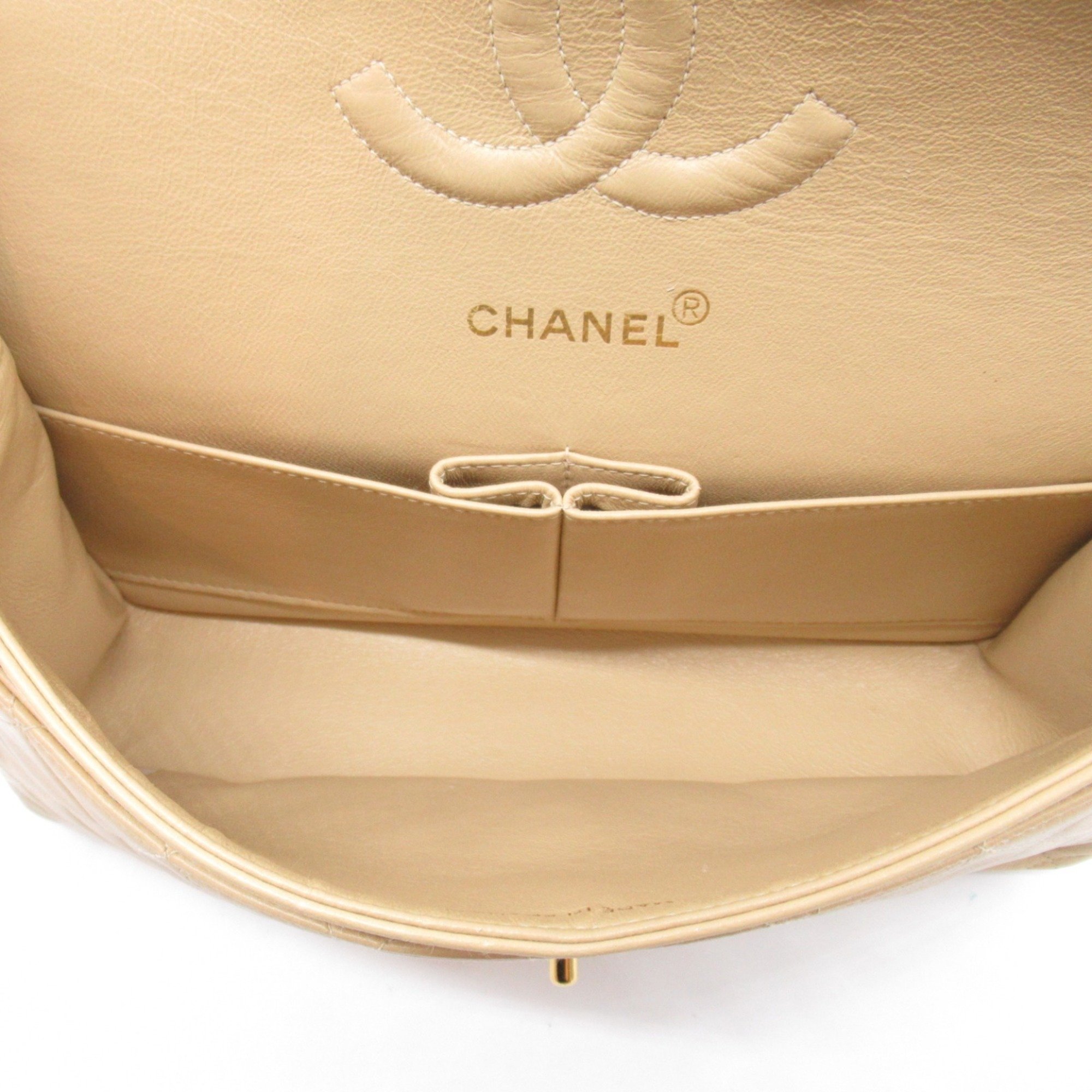 CHANEL Matelasse Double Flap Chain Shoulder Bag Lambskin (Sheepskin) Women's Beige