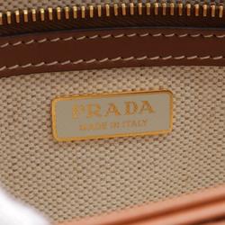 PRADA Shoulder Bag Canvas Leather Women's Beige Brown 1BD257