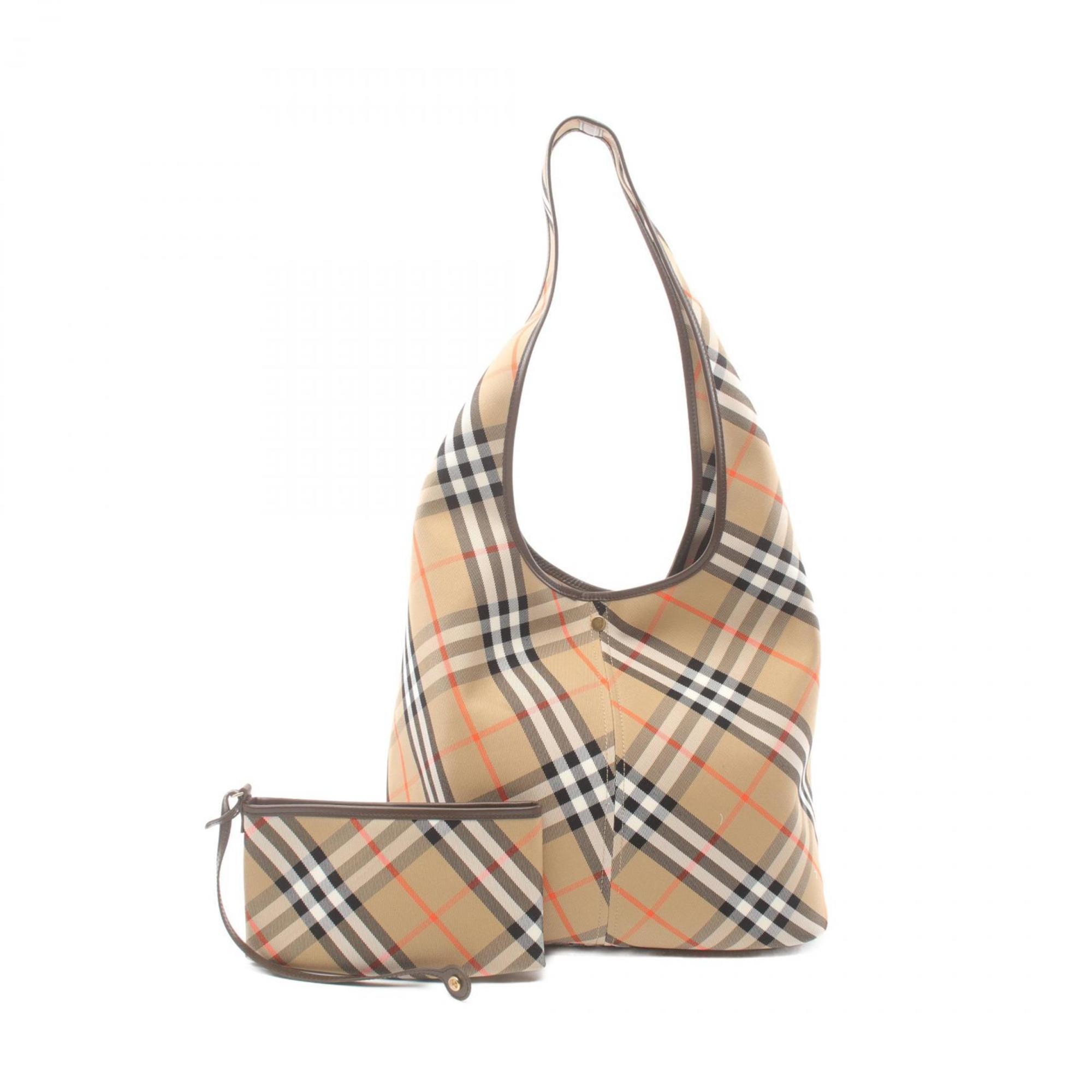 Burberry Check Shoulder Bag Canvas Leather Women's Beige Brown Multicolor 8094145