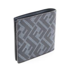 FENDI Diagonal Bi-fold Wallet Coated Canvas Leather Men's Navy 7M0169ASICF1O97