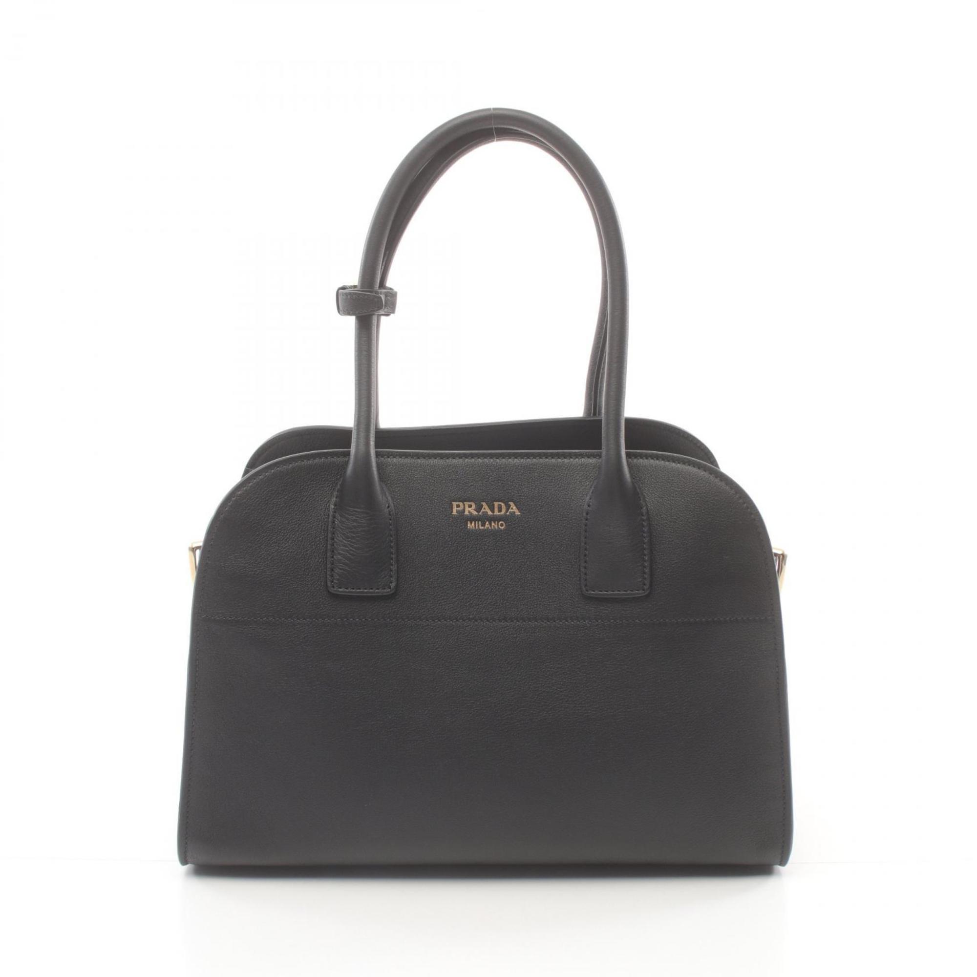 PRADA SOFT GLAIN Medium Tote Bag Leather Women's Black 1BG538