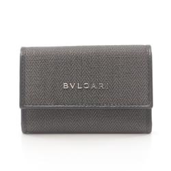 BVLGARI Weekend Key Case, Coated Canvas, Leather, Men's, Grey, Black