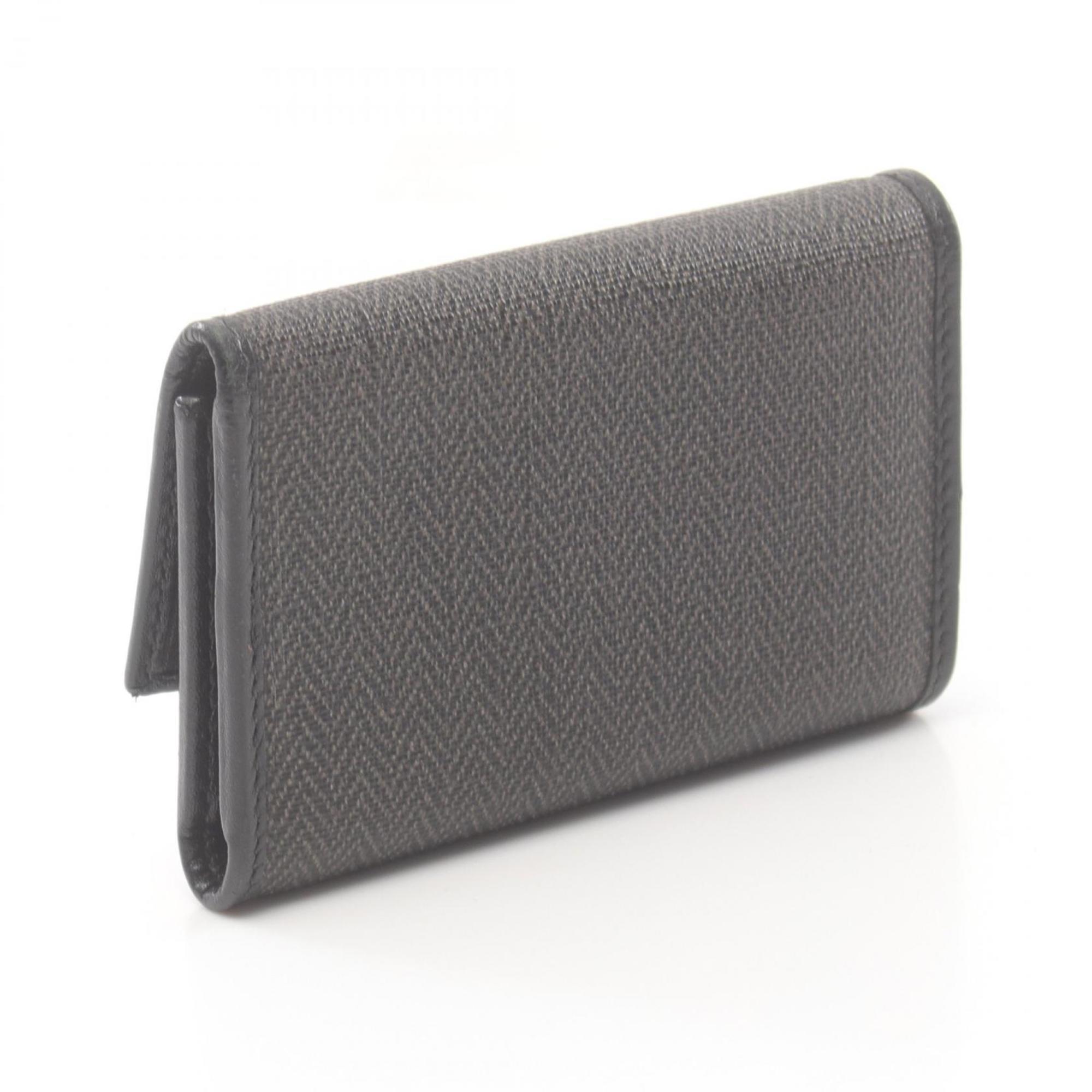 BVLGARI Weekend Key Case, Coated Canvas, Leather, Men's, Grey, Black