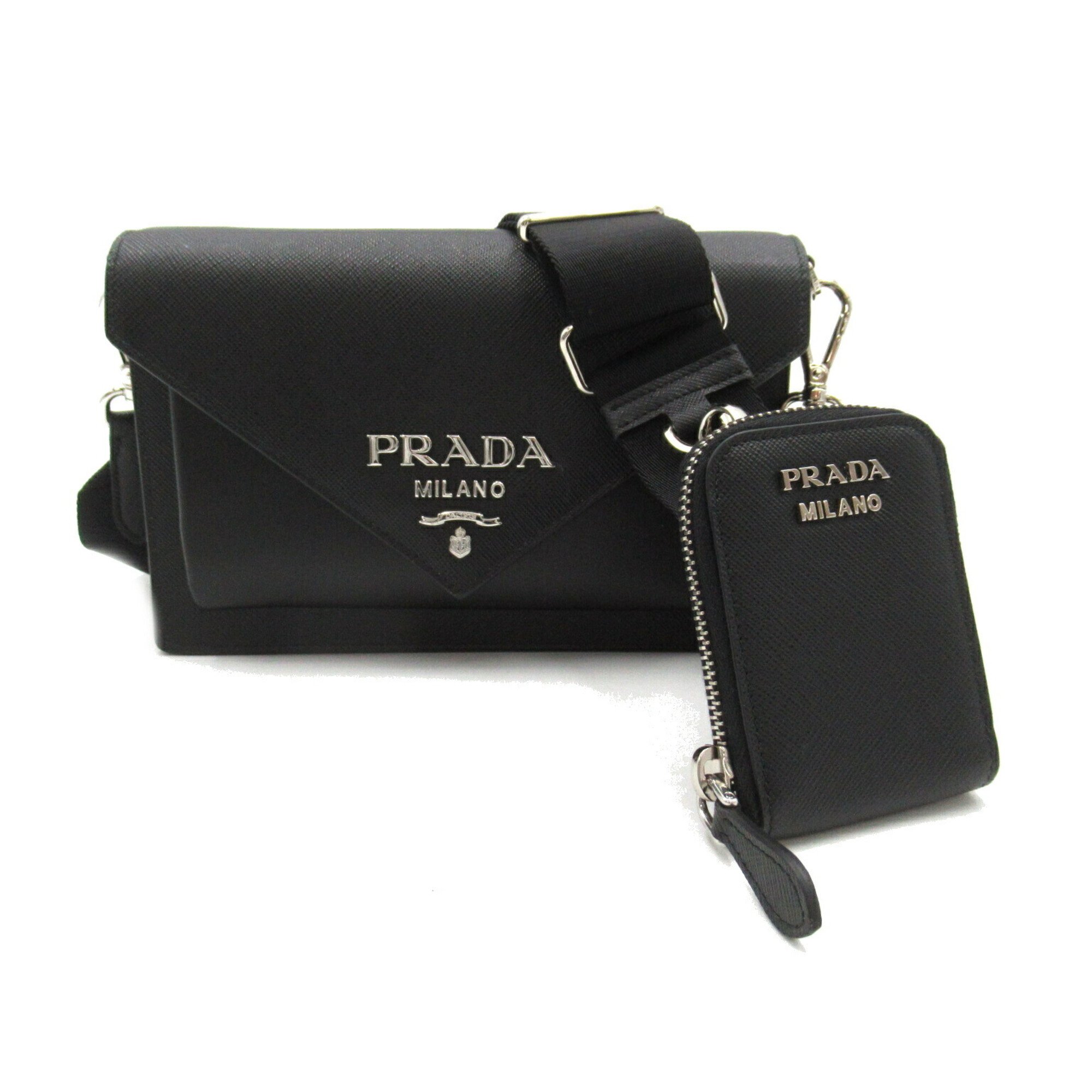 PRADA Shoulder Bag Saffiano Leather Men Women Black 1BP0202EVUF0002