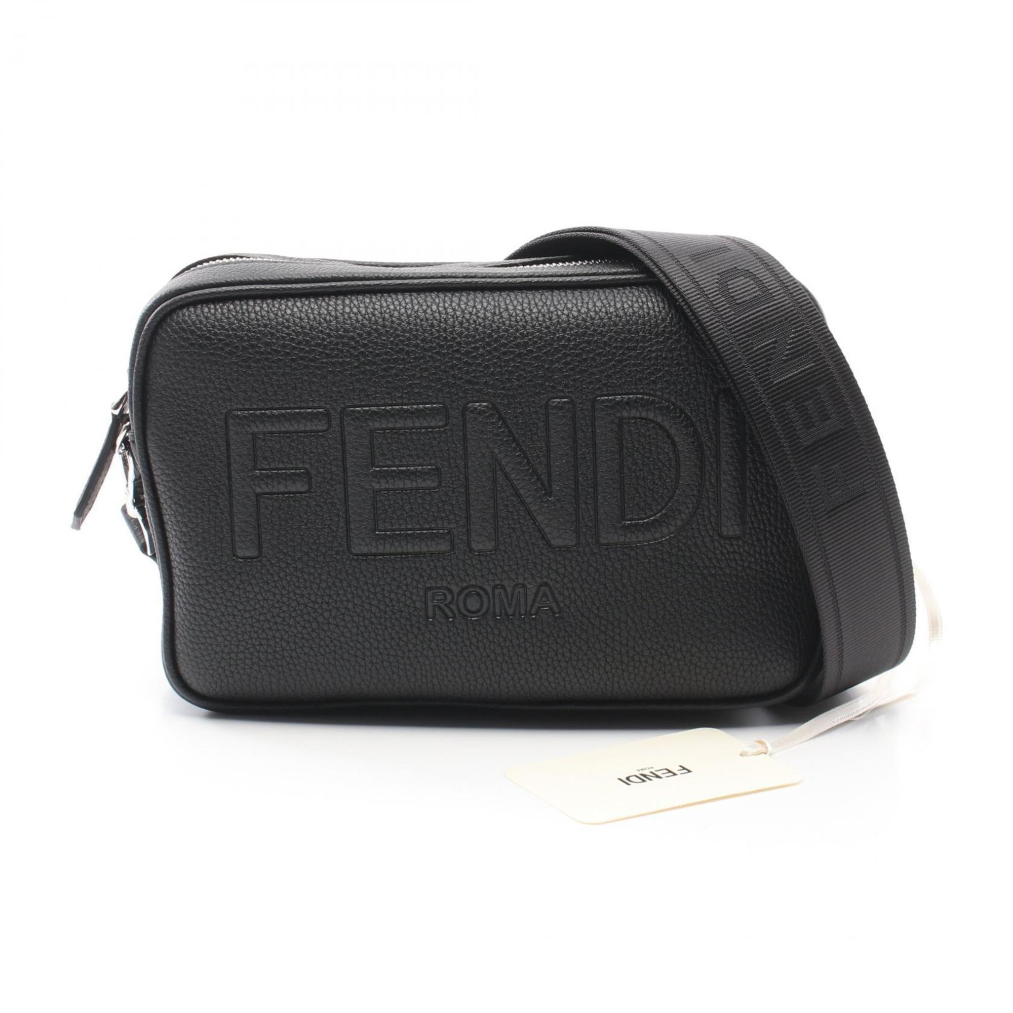 FENDI Medium Embossed Camera Case Shoulder Bag Leather Men's Black 7M0286AMACF0GXN