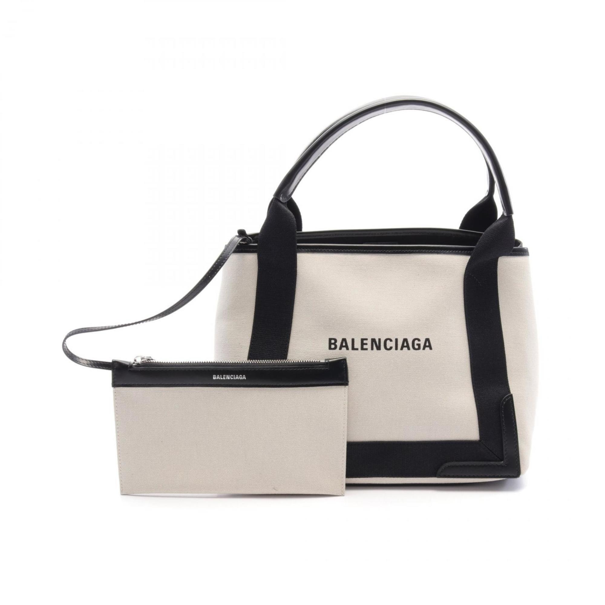 BALENCIAGA NAVY CABAS S Navy Cabas Tote Bag Canvas Leather Women's White Black 3399332HH3N9260