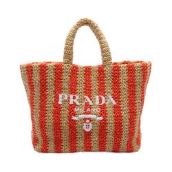 PRADA Crochet Tote Bag Straw Women's Beige Orange White 1BG392