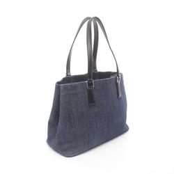 PRADA DENIM + VITELLO Tote Bag, Denim, Leather, Women's, Navy, Black, 1BG356