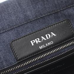 PRADA DENIM + VITELLO Tote Bag, Denim, Leather, Women's, Navy, Black, 1BG356