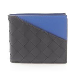 BOTTEGA VENETA Intrecciato Bi-fold Wallet Leather Men's Black Blue 619390VCPQ71015