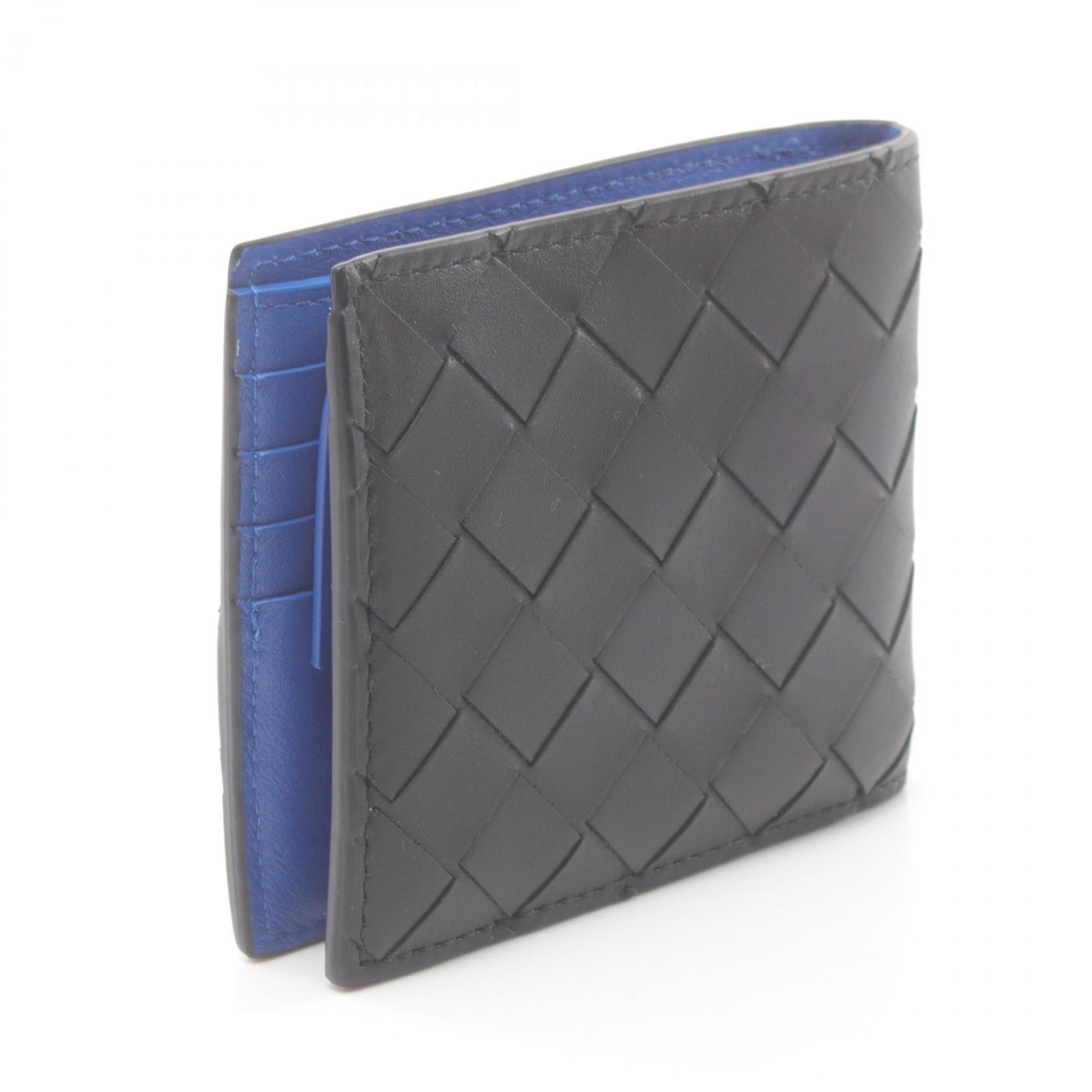 BOTTEGA VENETA Intrecciato Bi-fold Wallet Leather Men's Black Blue 619390VCPQ71015