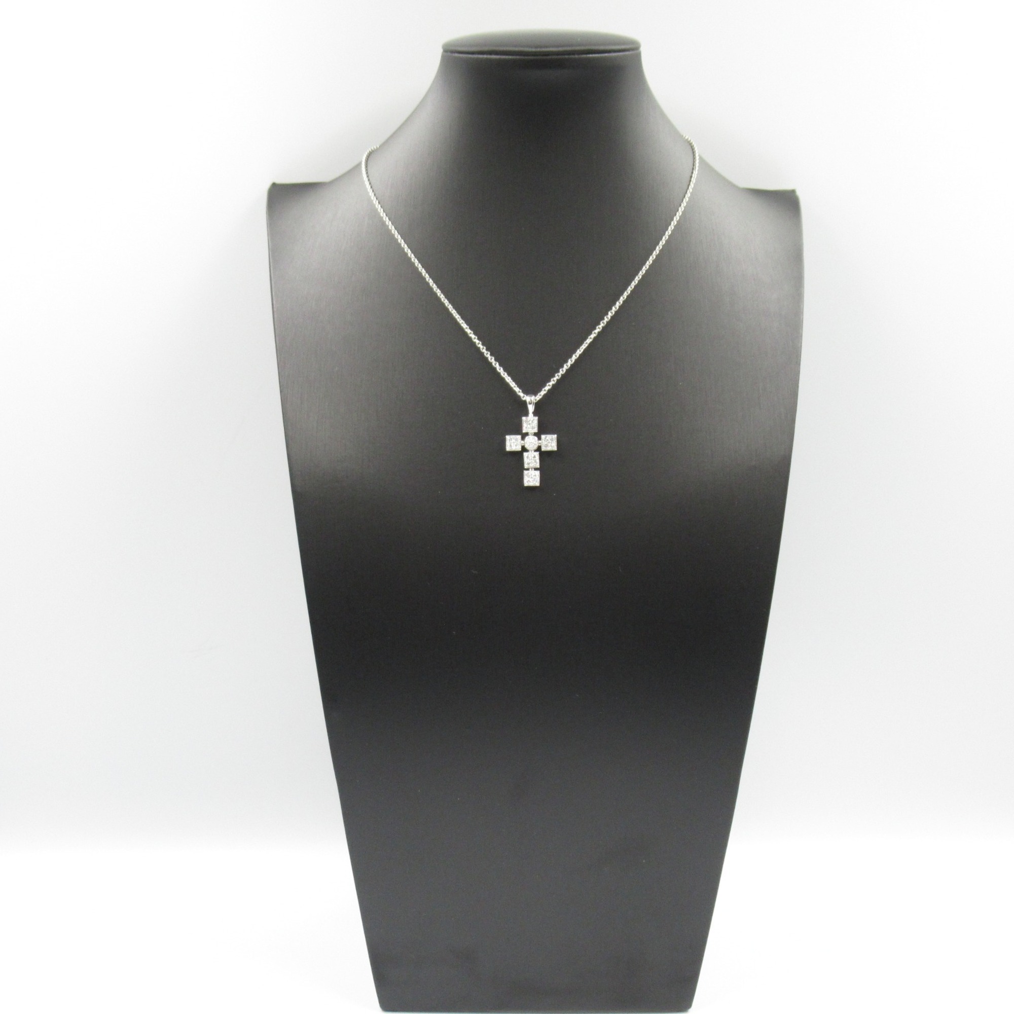 BVLGARI Lucia Latin Cross Necklace, K18WG (White Gold), Diamond, Women's, Clear