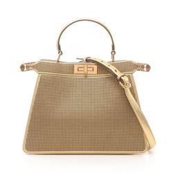 FENDI FENDACE Fendace Peekaboo I See You Medium Handbag Bag Leather Women's Gold 8BN321