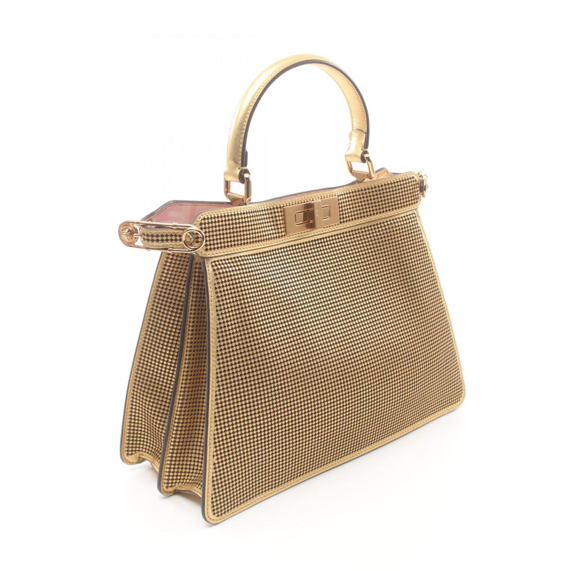 FENDI FENDACE Fendace Peekaboo I See You Medium Handbag Bag Leather Women's Gold 8BN321