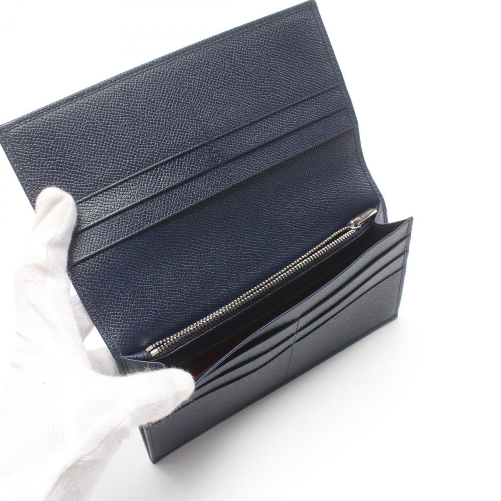 BVLGARI MAN Bi-fold Long Wallet Leather Men's Navy 286057