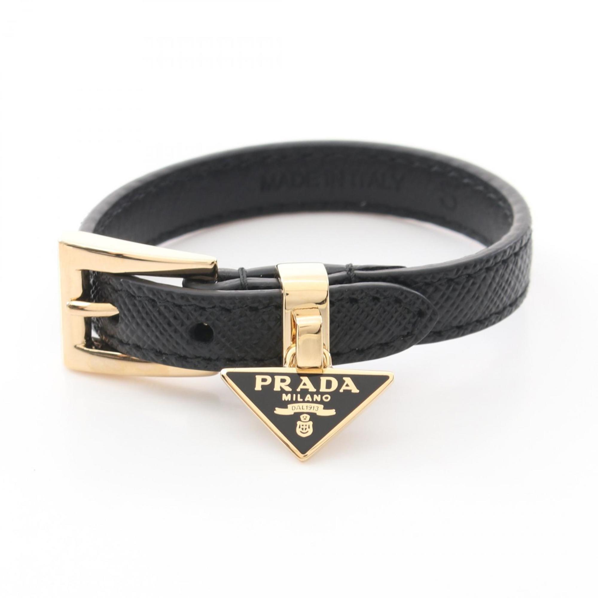 PRADA Triangle Bracelet GP (Gold Plated) Saffiano Leather Women's Black 1IB351053F0002