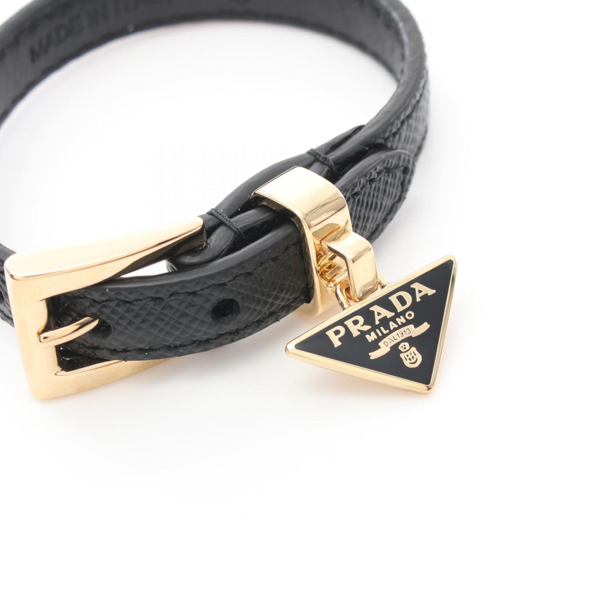 PRADA Triangle Bracelet GP (Gold Plated) Saffiano Leather Women's Black 1IB351053F0002