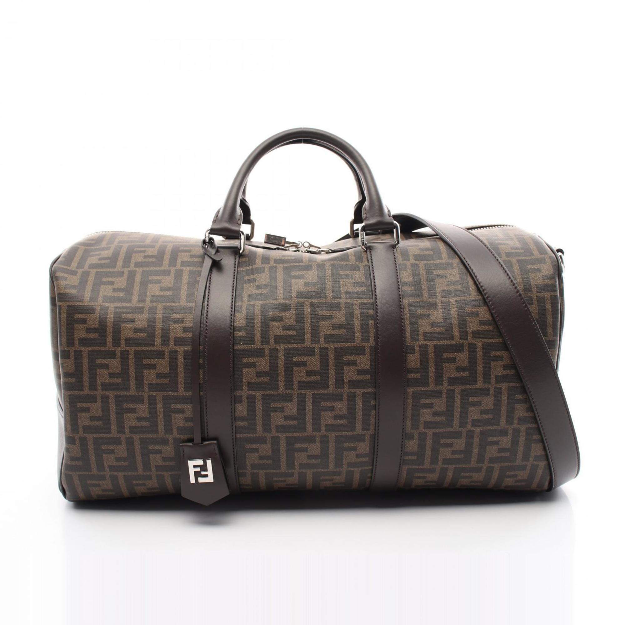 FENDI Zucca Boston Bag, Coated Canvas, Leather, Men's, Women's, Brown, Black, 7VV161AFCBF19KW