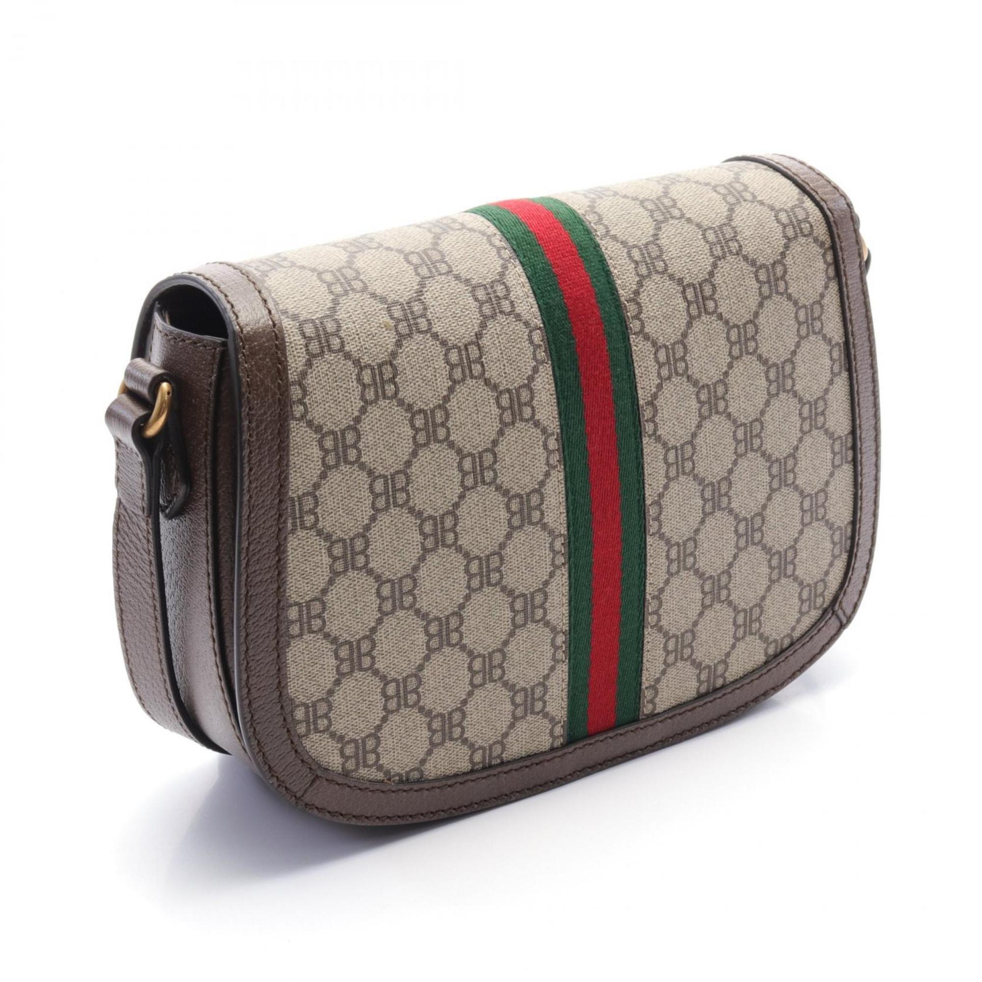 BALENCIAGA x GUCCI The Hacker Project Shoulder Bag Coated Canvas Leather Women's Beige Brown Multicolor 680121 0001･R