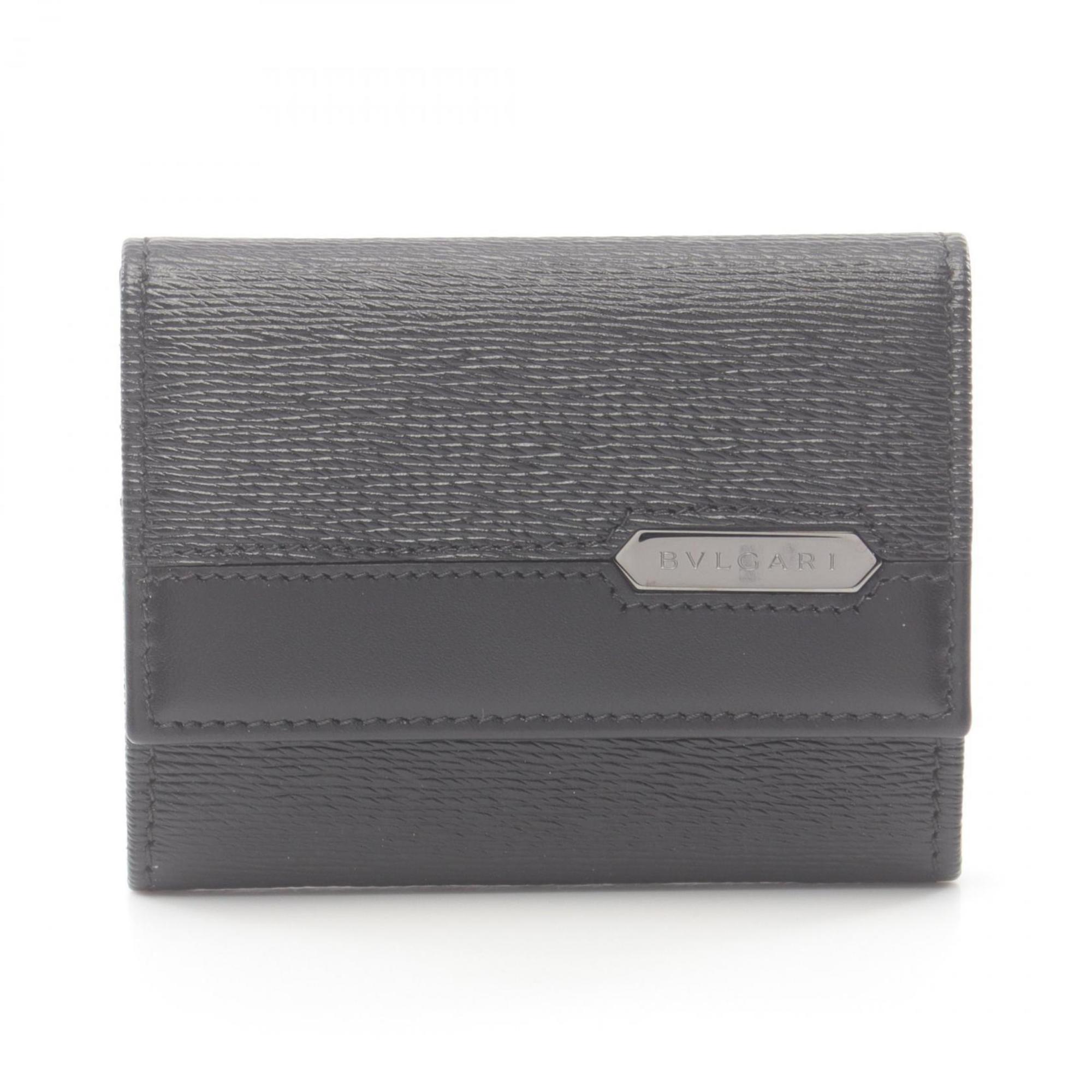 BVLGARI Wallet/Coin Case Leather Wallet Men's Black 282856BLK