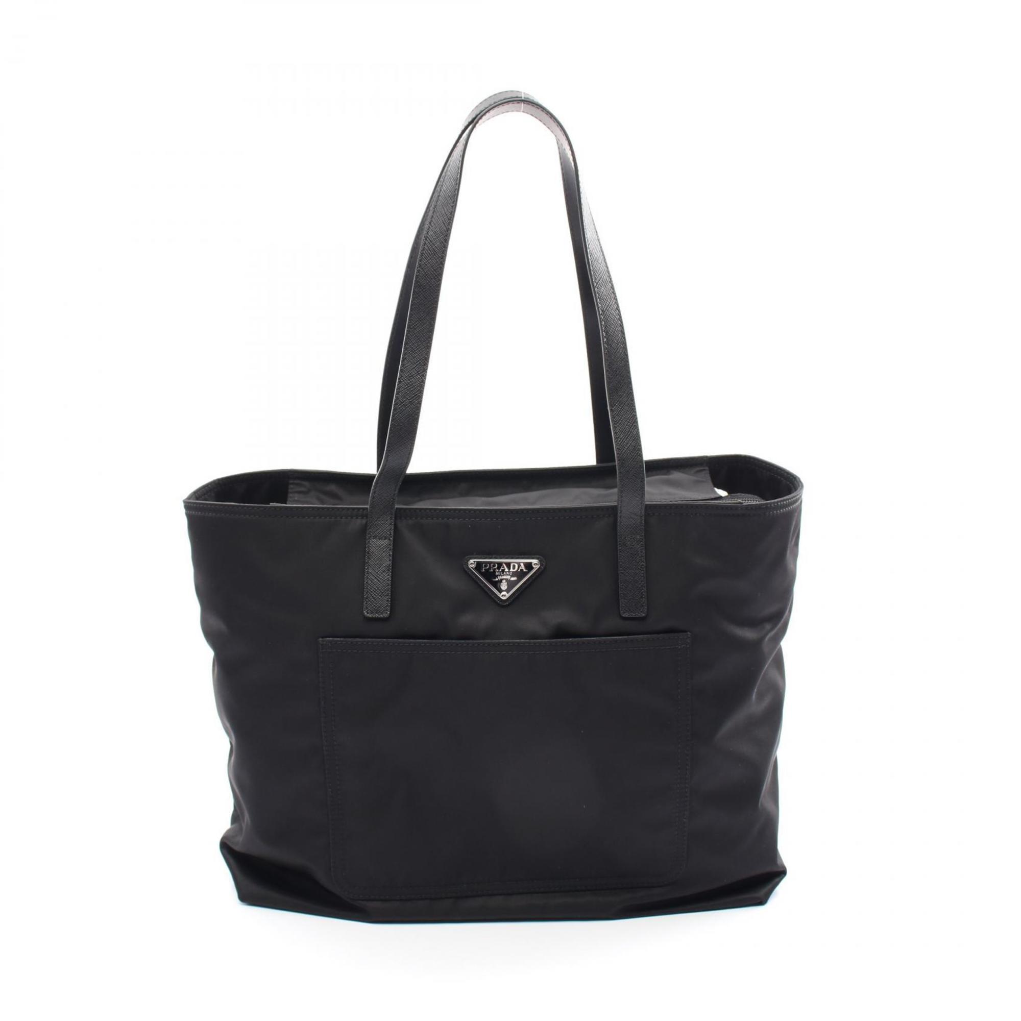 Prada TESSUTO+SAFFIANO Re-nylon Tote Bag, Nylon Leather, Women's, Black, 1BG052OOWR064F0002