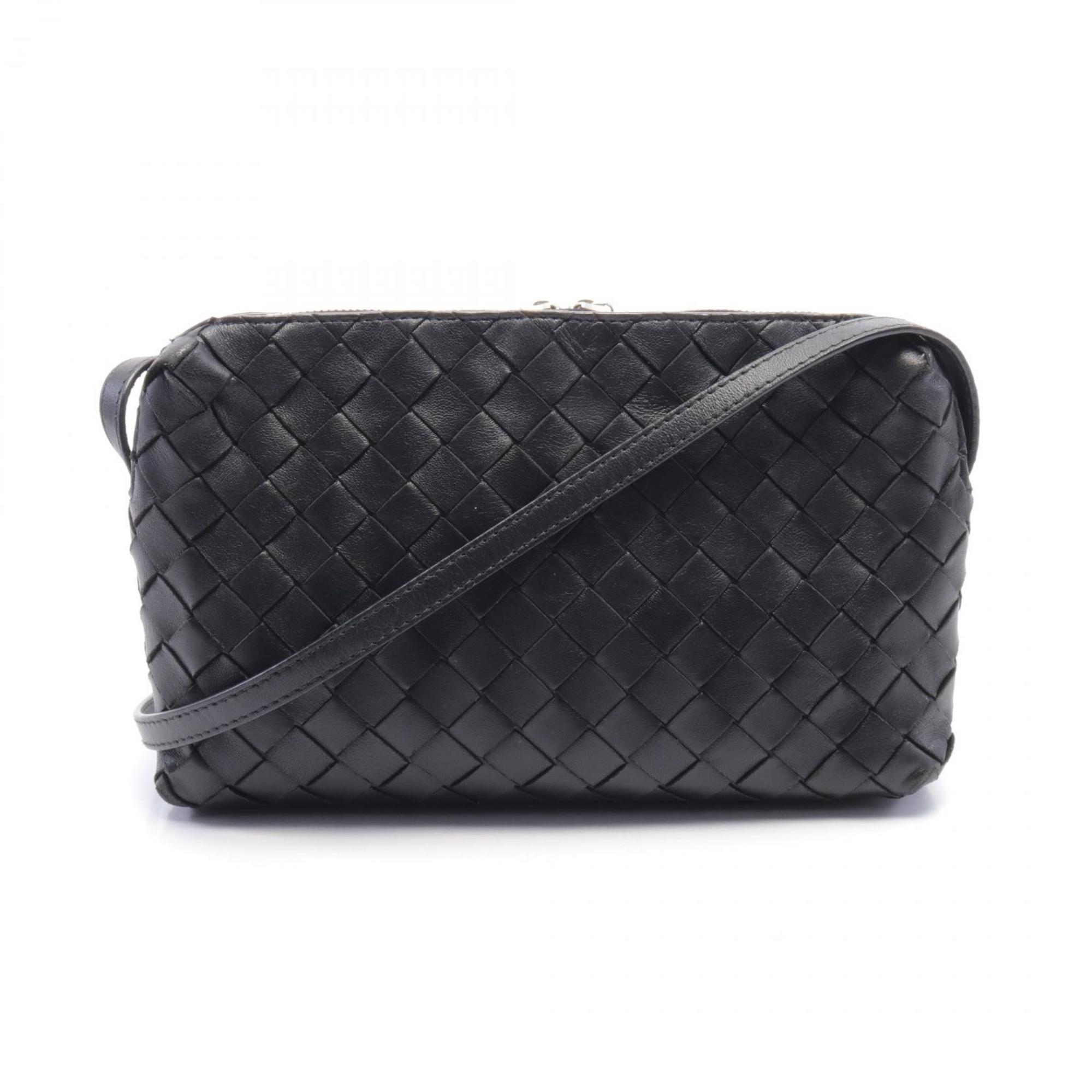 BOTTEGA VENETA Intrecciato Shoulder Bag, Leather, Women's, Black