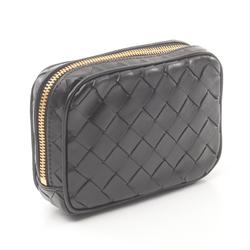 BOTTEGA VENETA Intrecciato Pouch Bag Leather Women's Black 776873V3IV08425