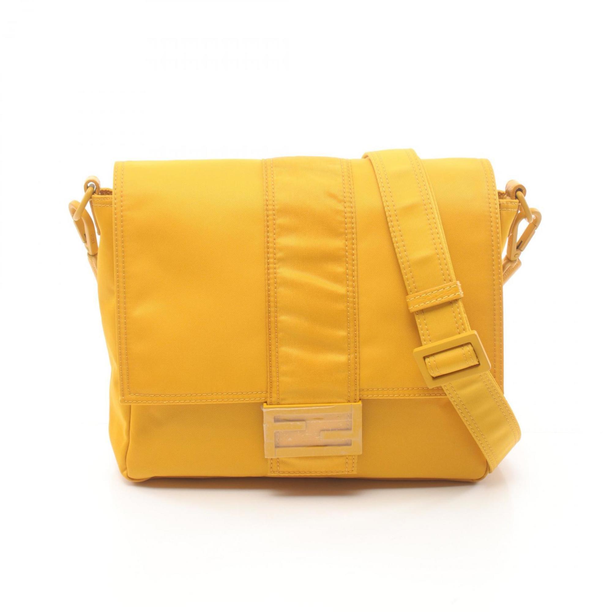 FENDI Baguette Messenger Bag Bucket Shoulder Nylon Women's Yellow 7VA537