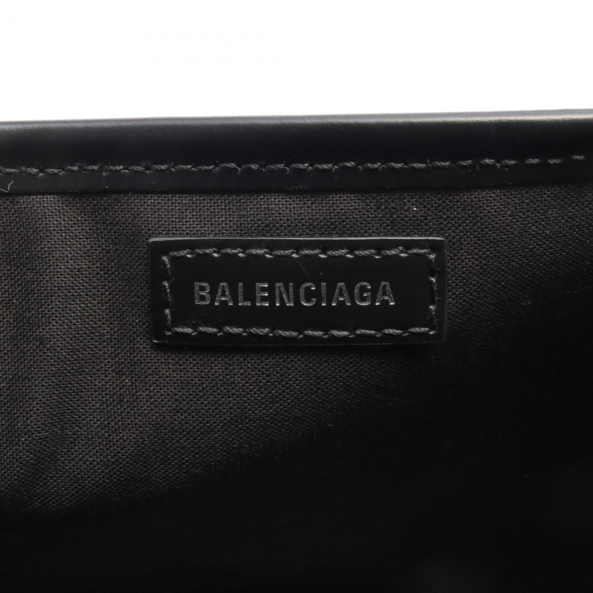 BALENCIAGA Navy Cabas XS Handbag Bag Canvas Leather Women's Ivory Black 390346