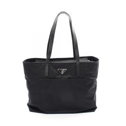 Prada TESSUTO+SAFFIANO Re-nylon Tote Bag, Nylon, Leather, Women's, Black, 1BG052OOWR064F0002