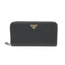 PRADA SAFFIANO TRIANG Round Long Wallet Saffiano Leather Women's Black 1ML506QHHF0002