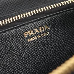 PRADA SAFFIANO TRIANG Round Long Wallet Saffiano Leather Women's Black 1ML506QHHF0002