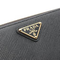 PRADA SAFFIANO TRIANG Round Long Wallet Saffiano Leather Women's Black 1ML506QHHF0002