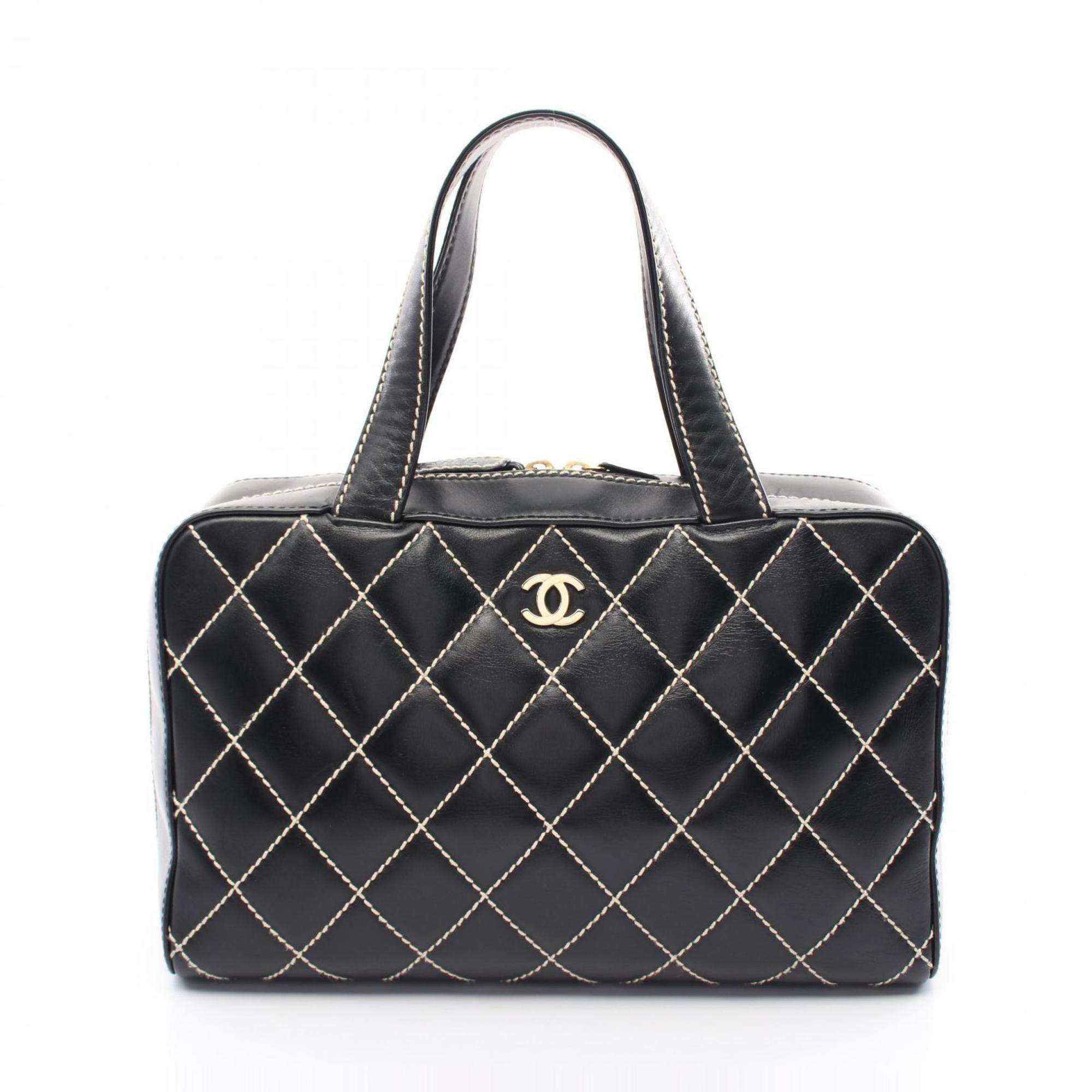 CHANEL Wild Stitch Handbag Bag Leather Women's Black