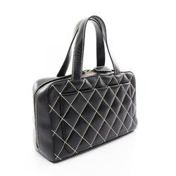 CHANEL Wild Stitch Handbag Bag Leather Women's Black