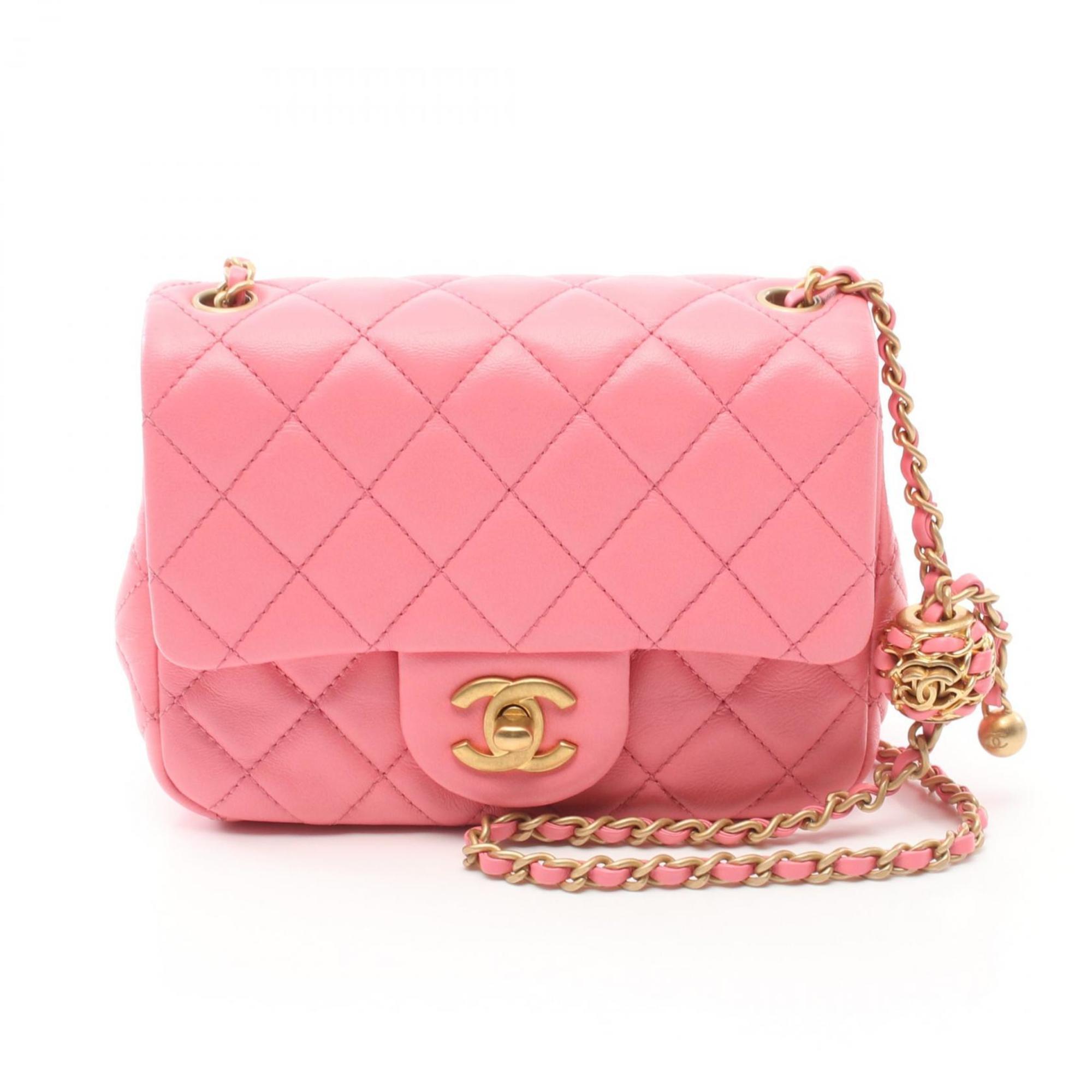 CHANEL Matelasse Chain Shoulder Bag, Lambskin, Women's, Pink, AS1786