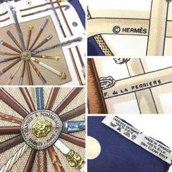 HERMES Hermes Carre 45 Scarf Muffler CANNES & POMMEAUX Walking Stick Ivory x Blue 100% Silk