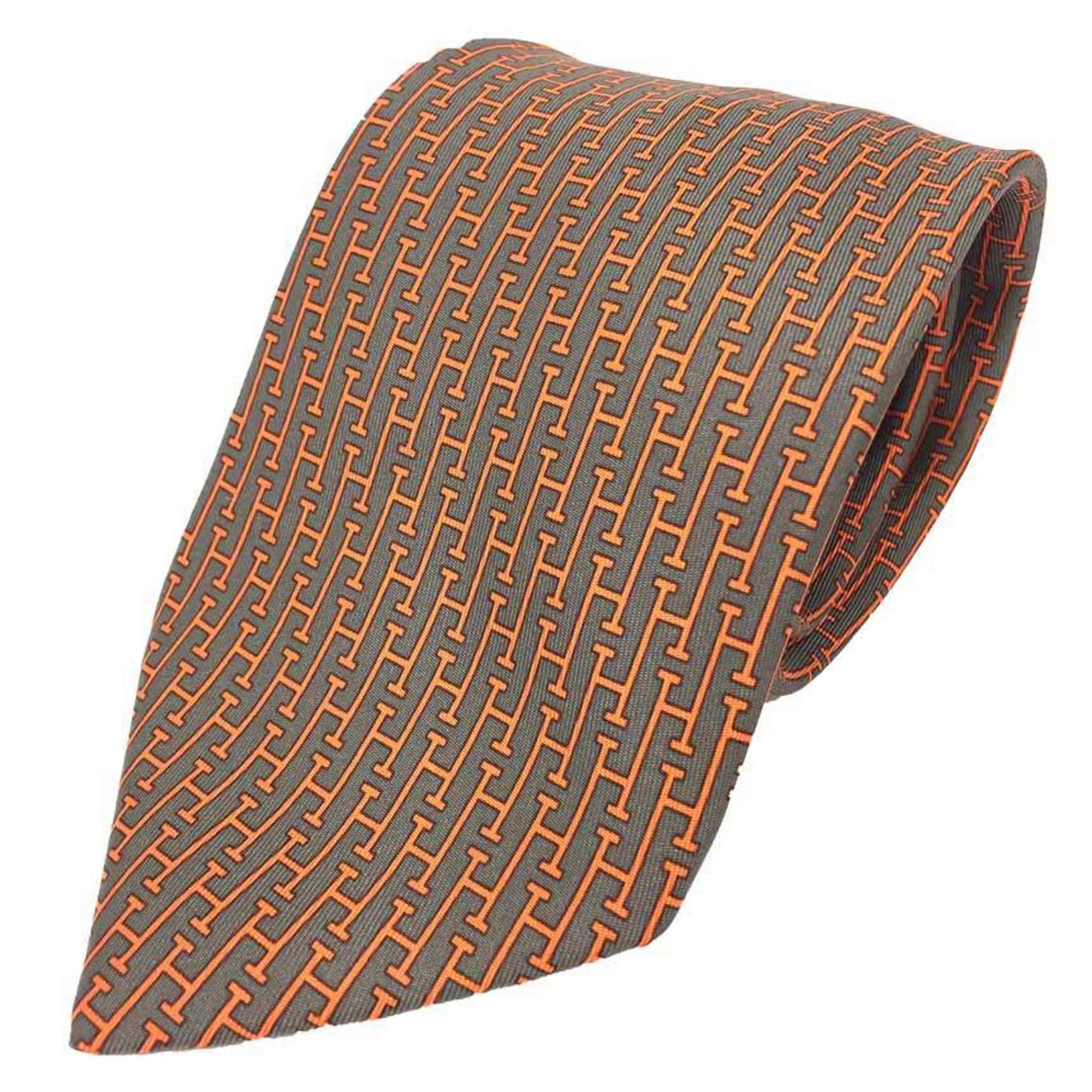 Hermes HERMES Necktie Silk Twill Tie H Pattern 005263T Etoupe x Orange Men's