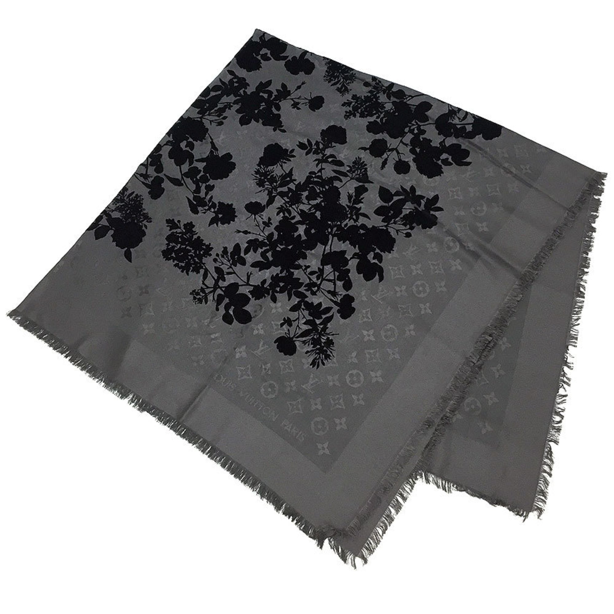 Louis Vuitton LOUIS VUITTON Shawl Monogram Velvet Flower 401910 Stole Gray