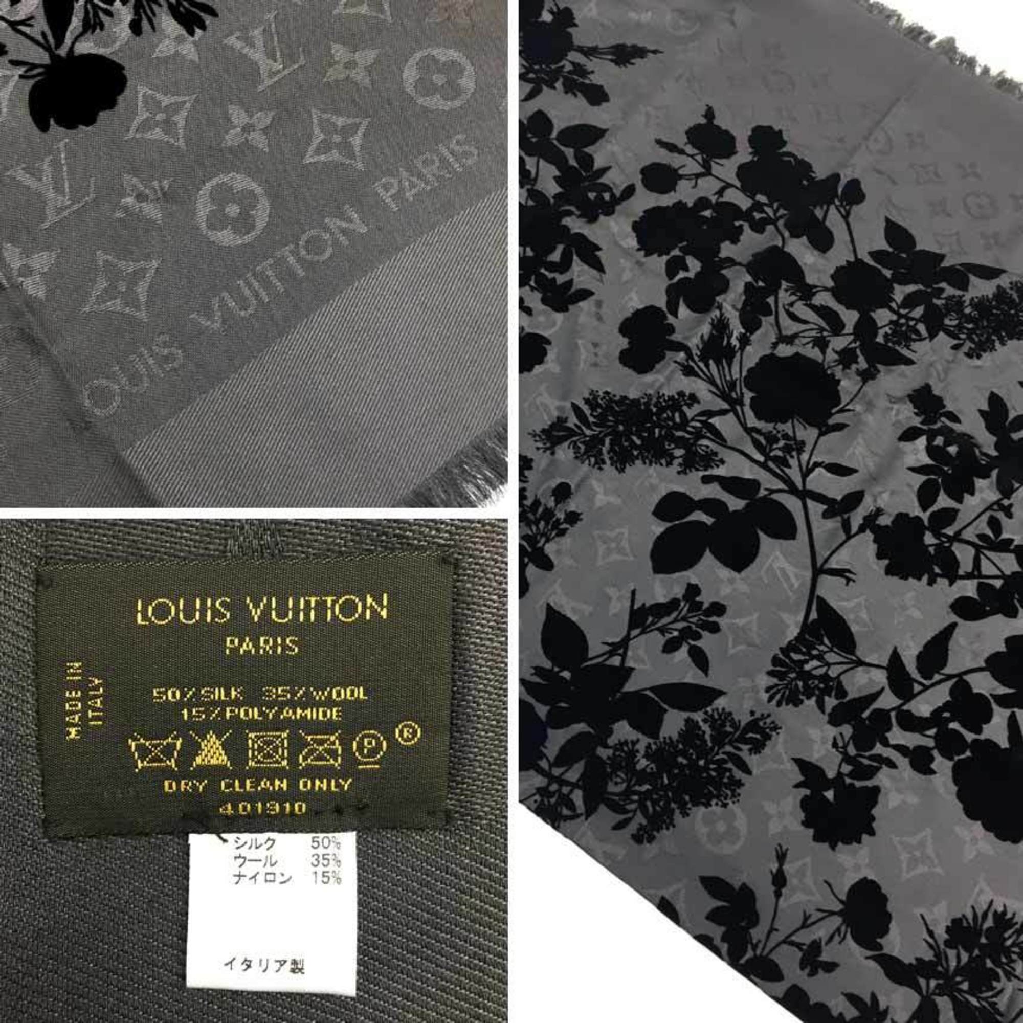 Louis Vuitton LOUIS VUITTON Shawl Monogram Velvet Flower 401910 Stole Gray