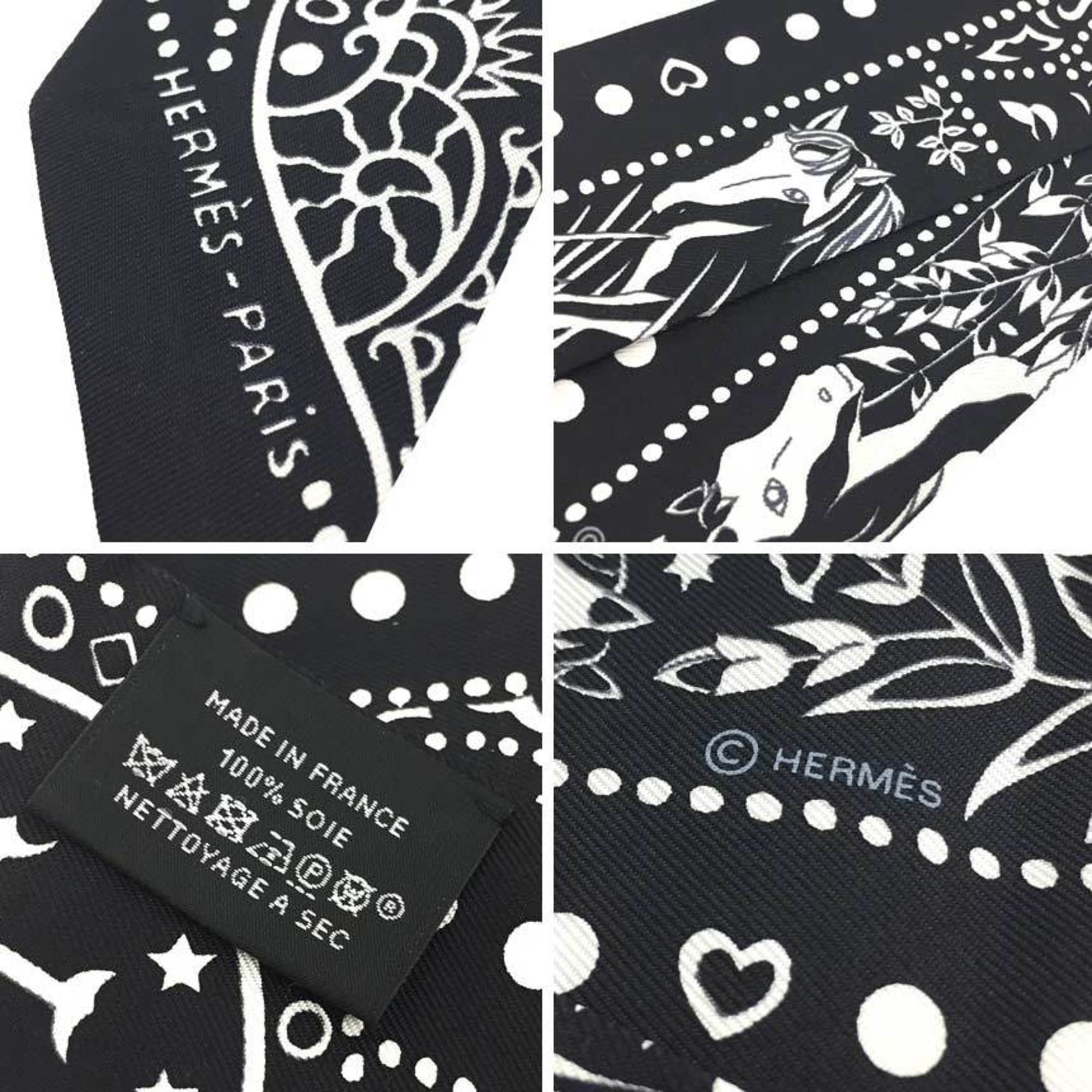 HERMES Twilly Scarf Muffler Between the Sky and Sea Entre ciel et mer Capitales H063017S 02 Black White FG/NOIR/BLANC Bandana Pattern 100% Silk Hermes