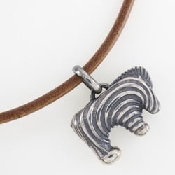 Hermes Zebra Choker, x Leather, Silver/Brown, Approx. 46g, Zebra, Unisex