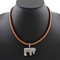 Hermes Zebra Choker, x Leather, Silver/Brown, Approx. 46g, Zebra, Unisex