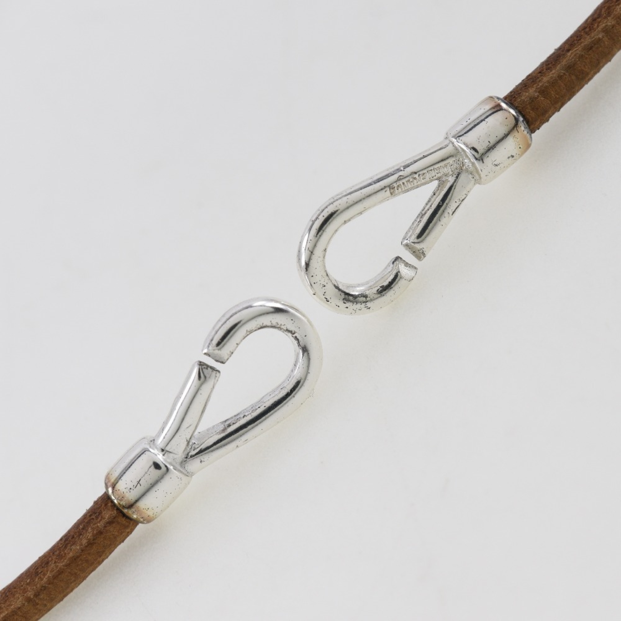 Hermes Zebra Choker, x Leather, Silver/Brown, Approx. 46g, Zebra, Unisex