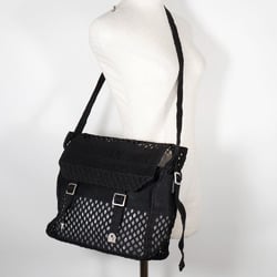 Christian Dior Shoulder Bag Mesh Canvas Black A5 Belt Clasp Messenger Women's