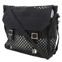 Christian Dior Shoulder Bag Mesh Canvas Black A5 Belt Clasp Messenger Women's