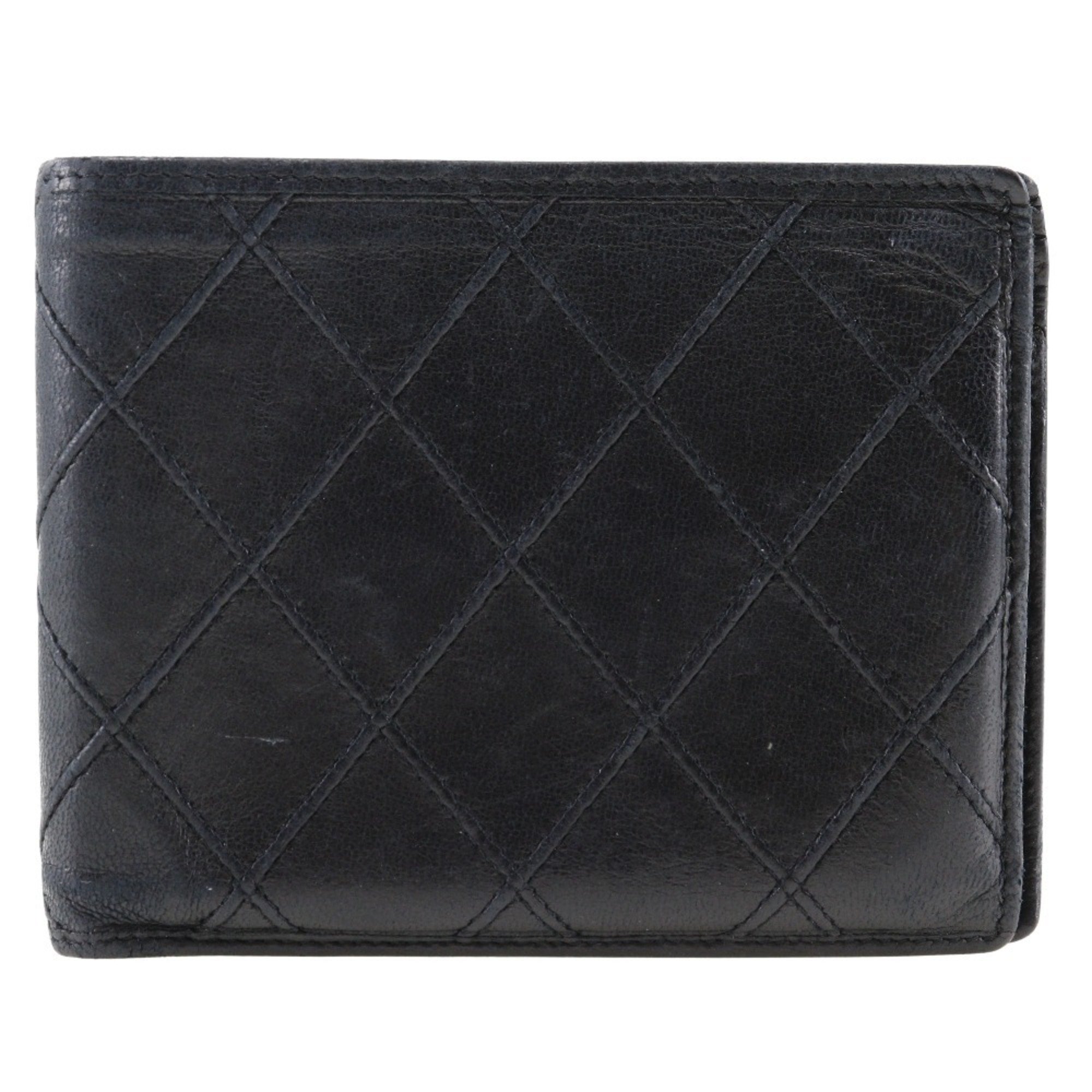 CHANEL Bicolor Bi-fold Wallet Billfold Lambskin 1985 Black Bicolole Women's